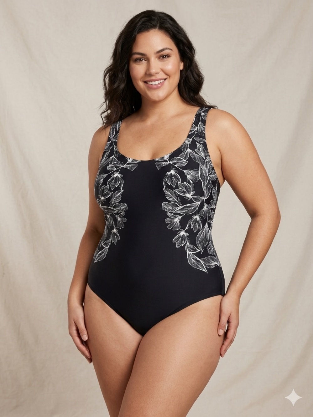 Calvin Klein Black One-Piece Swimsuit with White Floral Print